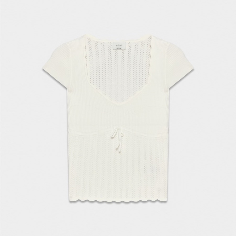 Aritzia Soloist Short-sleeve Cream Ribbed Knit Top - Picture 3 of 5